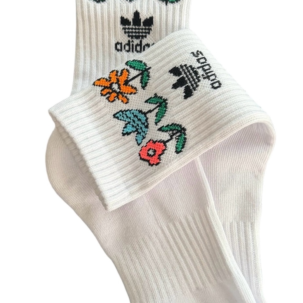 Adidas Originals Floral Crew Socks 3 Pack Women’s M Yellow Black White - NEW - Picture 3 of 12